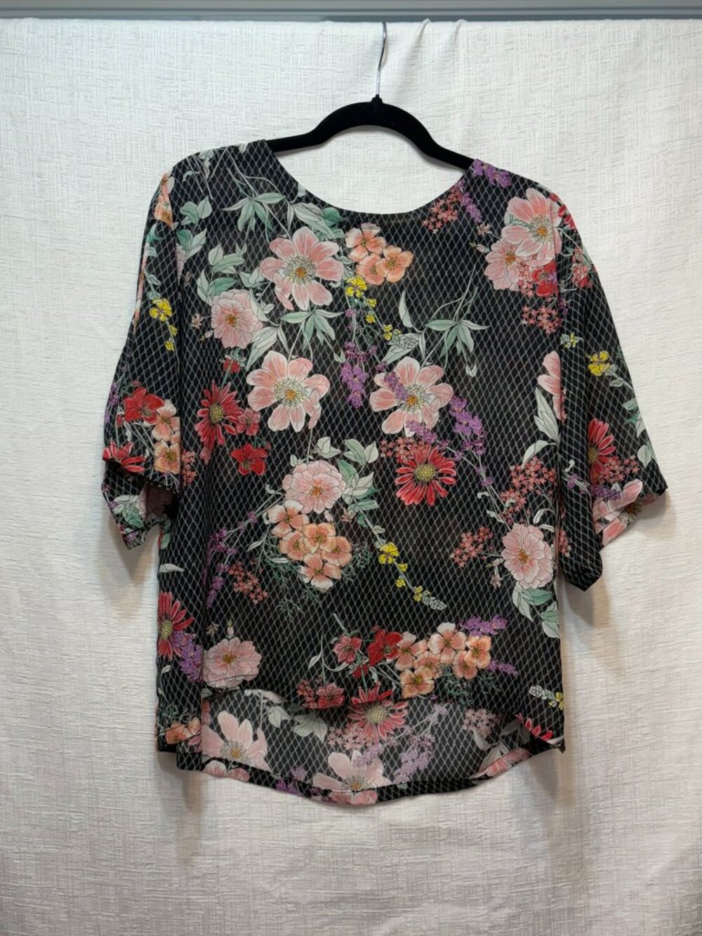 Candice Held "Jane" Silk Blouse Sz Large Fishnet Floral